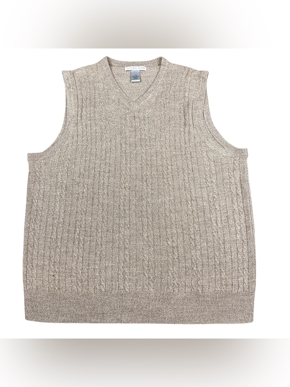 Geoffrey Beene Men’s Large Beige Cable Knit Sweater Vest V-Neck Acrylic